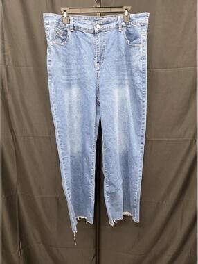 Allimy Women’s Baggy Barrel Wide Leg Cropped Denim Jeans Blue Size 16